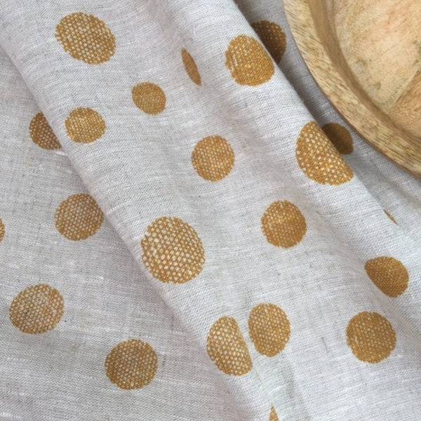 Hand Printed Linen Tea Towel. Design: Spots