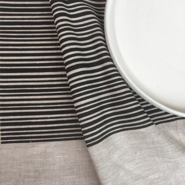 Hand Printed Linen Tea Towel. Design: Thin Stripes