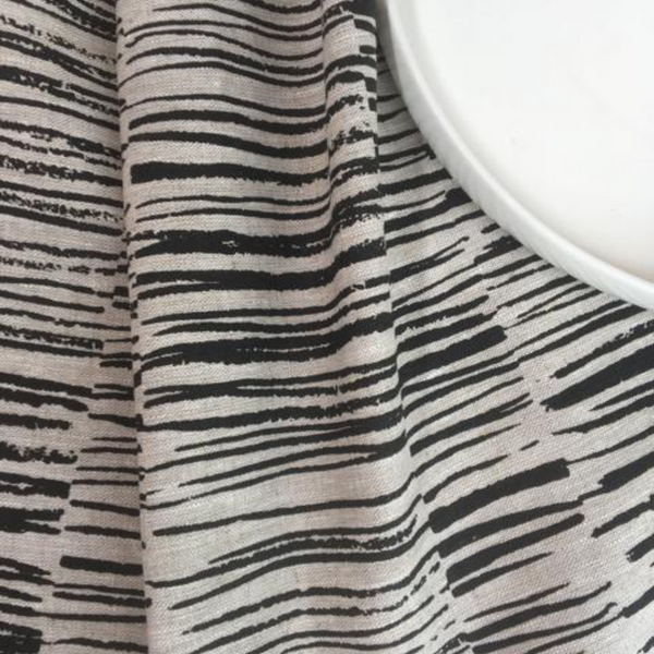 Hand Printed Linen Tea Towel. Design: Twigs