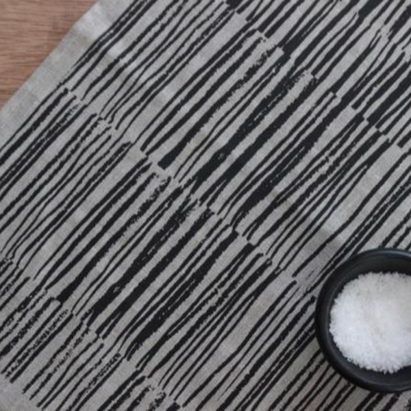 Hand Printed Linen Tea Towel. Design: Twigs
